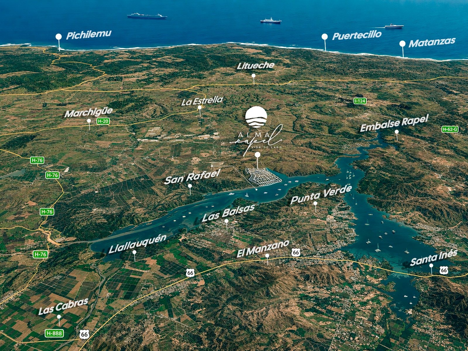 Mapa de rutas hacia Alma Rapel